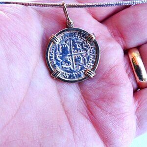 Shipwreck Silver w/Sterling 17" Silver Chain made into 8 Reals Coin